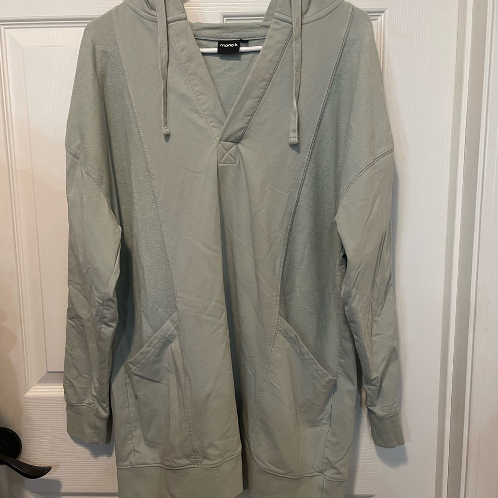 Mono B Oversized Hoodie Tunic Sweatshirt in Sage Green | Size Small